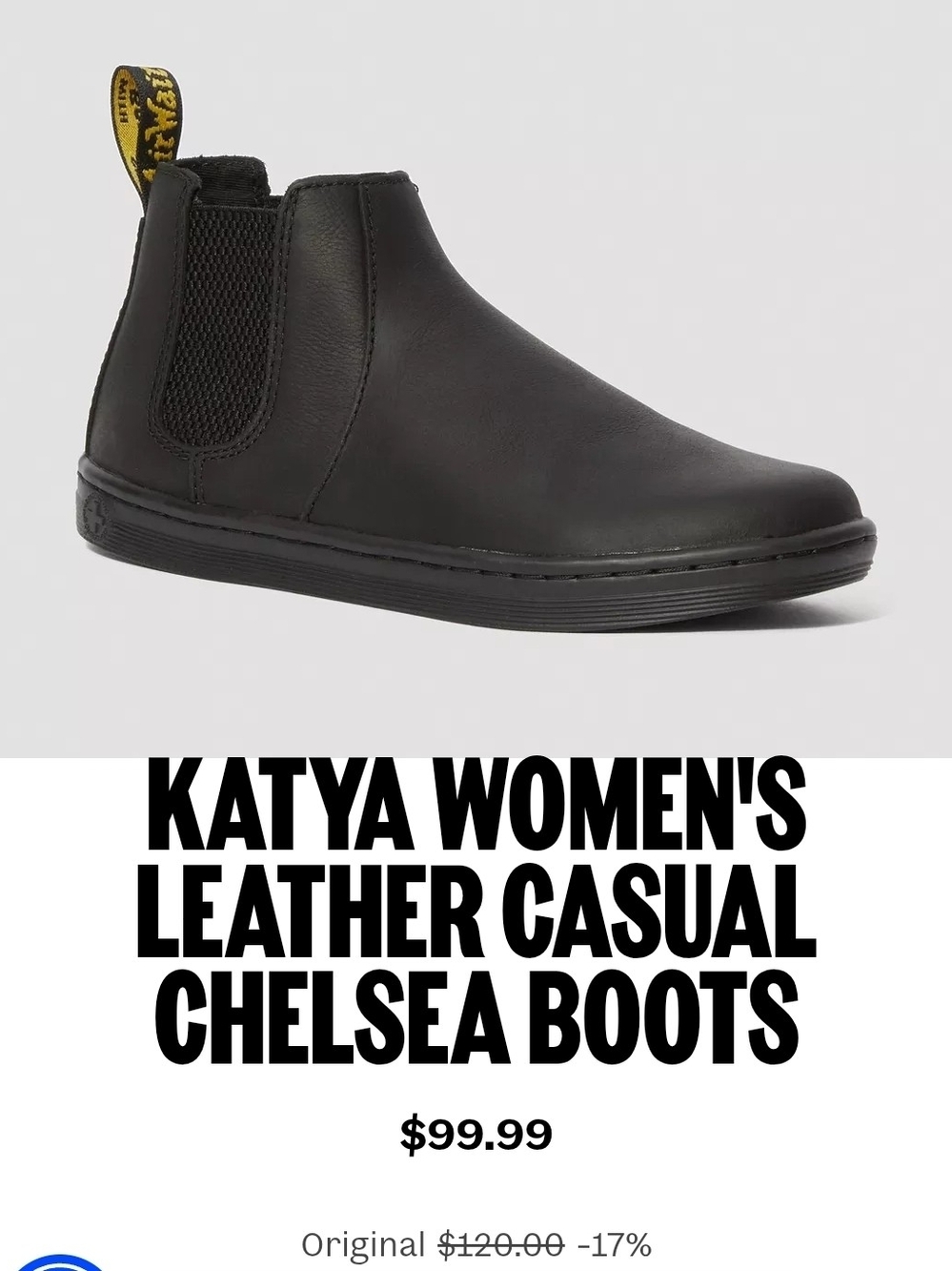 Dr. Martens Katya Women's Black Leather Chelsea Ankle Boots Size 8 Size 39